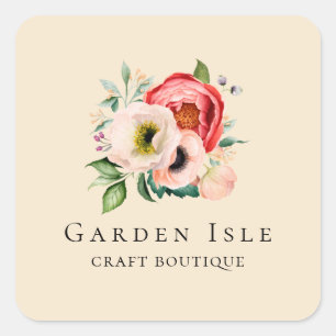 Sticker Carré Élégant Floral Persoanlisé