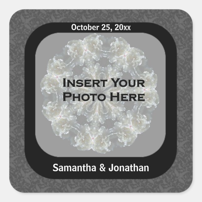 Sticker Carré Elegant Floral Personalized Wedding Photo  (Devant)