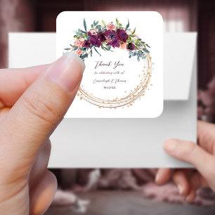 Sticker Carré Élégant floral   Purple Mariage Garland