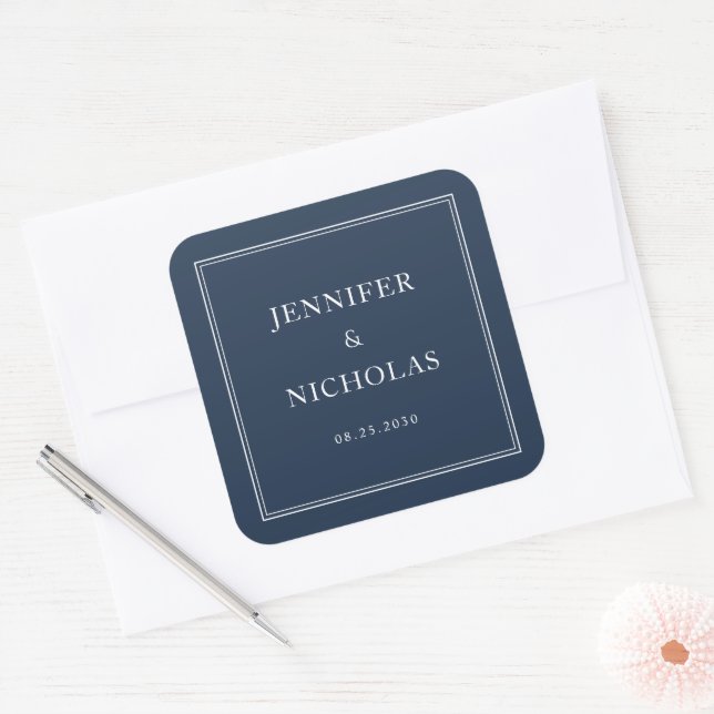 Sticker Carré Elegant Formal Navy Blue Wedding (Enveloppe)