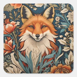 Sticker Carré Elégant Fox William Morris Inspiré Floral