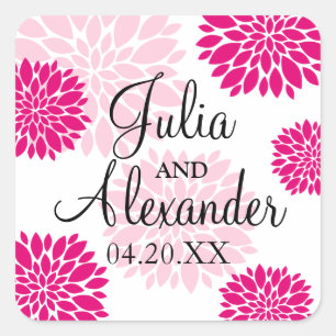 Sticker Carré Élégant Fuchsia Rose Blush Floral Burst Mariage