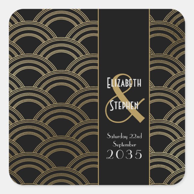 Sticker Carré Elégant Gatsby Art Déco 1920's Gold Mariage Squa (Devant)