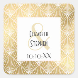 Sticker Carré Elégant Gatsby Art Déco White & Gold Mariage