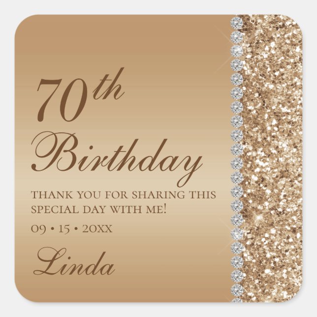 Sticker Carré Elégant Gold 70e anniversaire (Devant)
