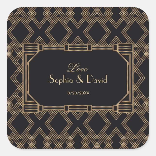 Sticker Carré Elégant Gold Black Great Gatsby 1920 Mariage (Devant)