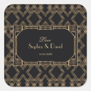 Sticker Carré Elégant Gold Black Great Gatsby 1920 Mariage