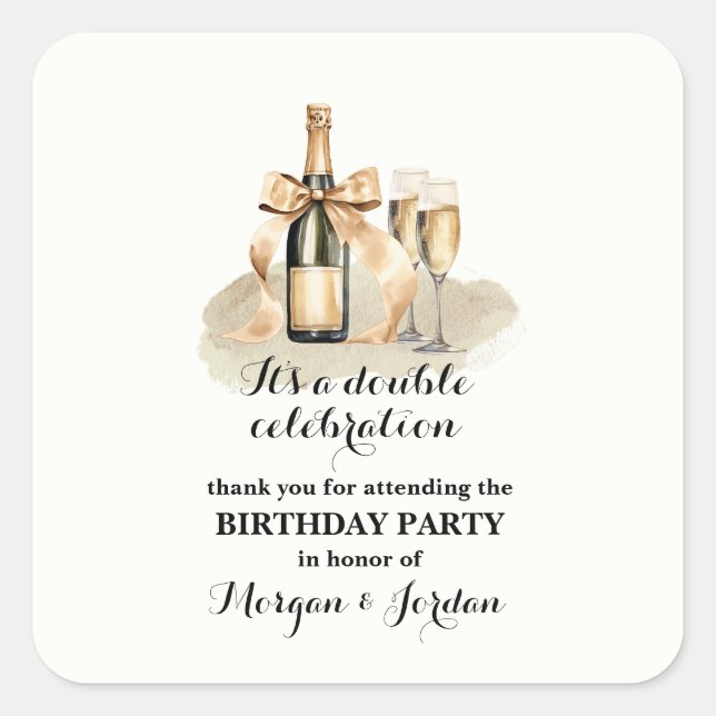 Sticker Carré Elégant Gold Double Célébration Anniversaire conjo (Devant)