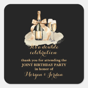 Sticker Carré Elégant Gold Double Célébration Anniversaire conjo
