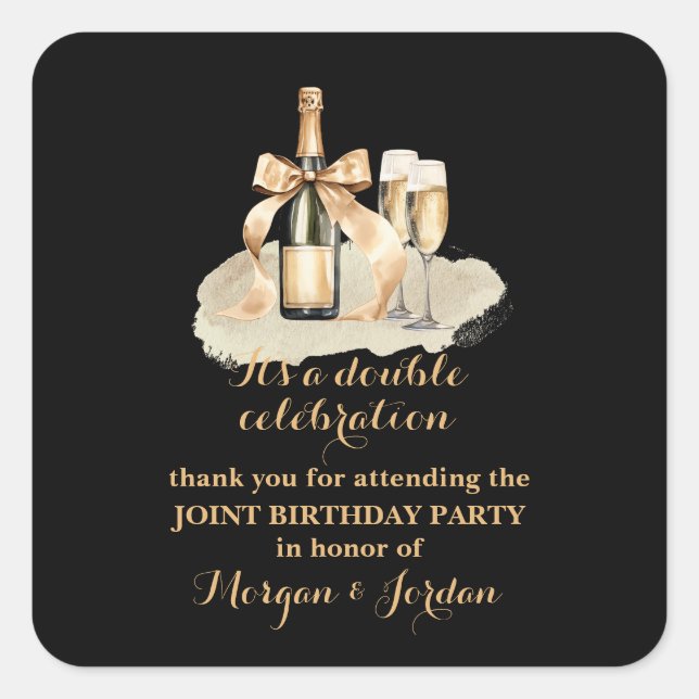 Sticker Carré Elégant Gold Double Célébration Anniversaire conjo (Devant)