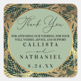 Sticker Carré Elégant Gold Sage Vert verdure Feuille Mariage
