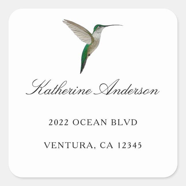 Sticker Carré Elegant Hummingbird Adresse (Devant)
