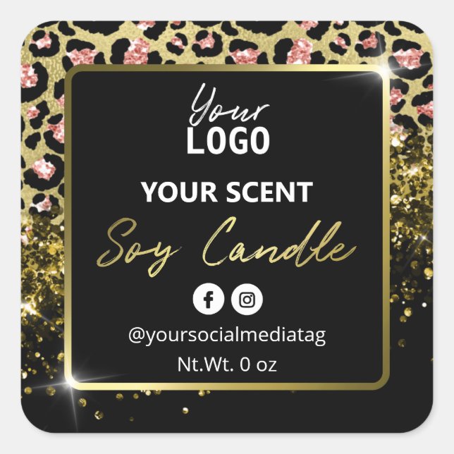 Sticker Carré Elégant Leopard Parties scintillant or Soy  Étique (Devant)