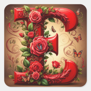 Sticker Carré Elegant lettre E rouge par Roses et Papillon