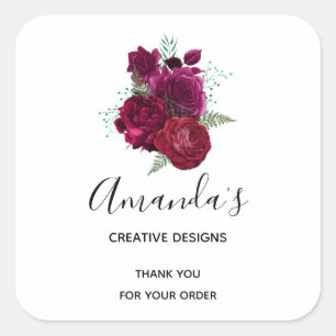 Sticker Carré Elégant Magenta Rose Floral Bouquet Business