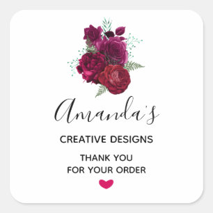 Sticker Carré Elégant Magenta Rose Floral Bouquet Business