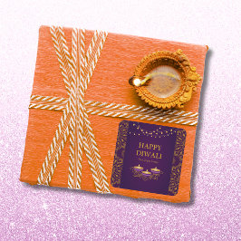 Sticker Carré Elégant mandala diyas hindu personnalisé violet di