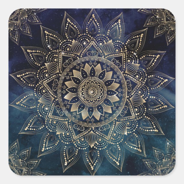 Sticker Carré Elégant Mandala Gold Blue Galaxy (Devant)