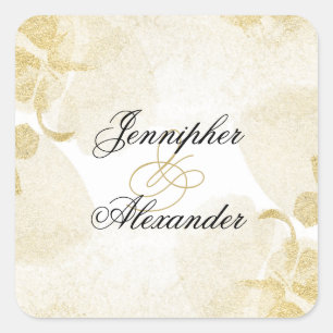 Sticker Carré Elégant Mariage Abstrait Aquarelle Or