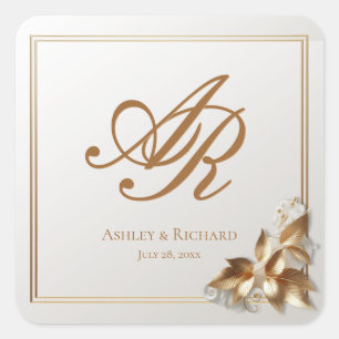 Sticker Carré Élégant Mariage Botanique en Or