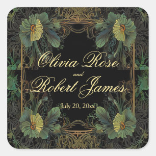 Sticker Carré Élégant mariage botanique victorien