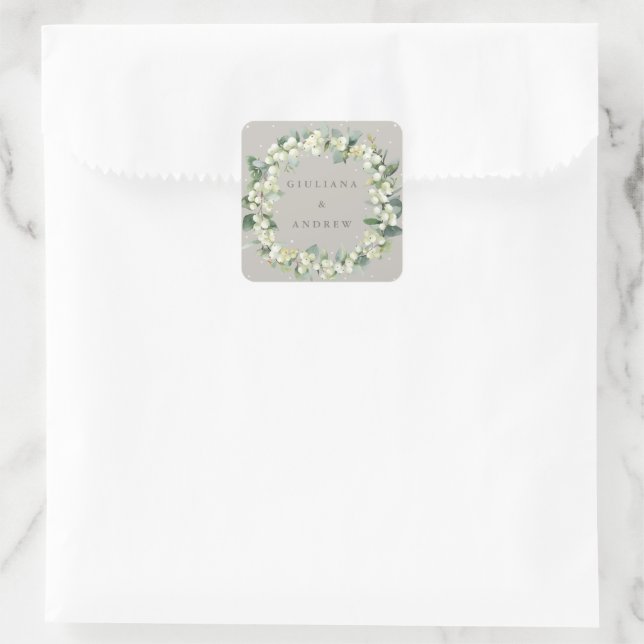 Sticker Carré Elégant Mariage de courge Greige Snowberry+Eucalyp (Sac)