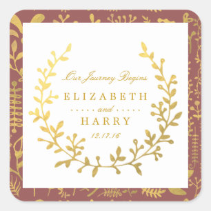 Sticker Carré Élégant Mariage de couronne dorée