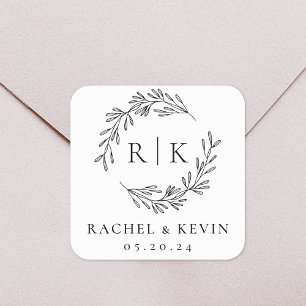 Sticker Carré Élégant Mariage de couronne Monogramme initial