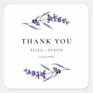 Sticker Carré Élégant Mariage de lavande florale Merci