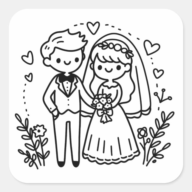 Sticker Carré Élégant Mariage de mariée et de  de chambre (Devant)