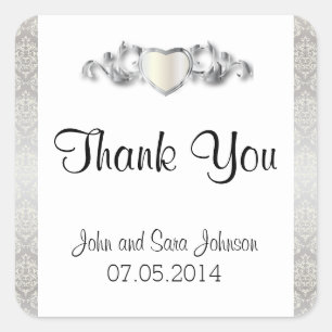 Sticker Carré Élégant Mariage de style Damas argenté 2