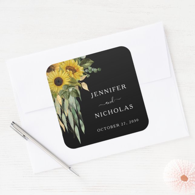 Sticker Carré Élégant Mariage de tournesols floraux (Enveloppe)
