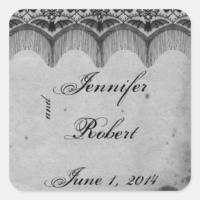 Sticker Carré Elégant Mariage d'enveloppe de dentelle gothique (Devant)
