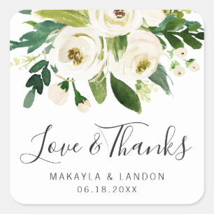 Sticker Carré Élégant mariage floral aquarelle verdure
