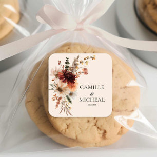 Sticker Carré Élégant Mariage floral automne