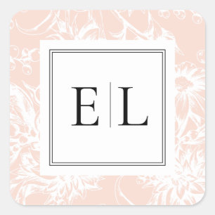Sticker Carré Élégant Mariage floral brillant Monogram