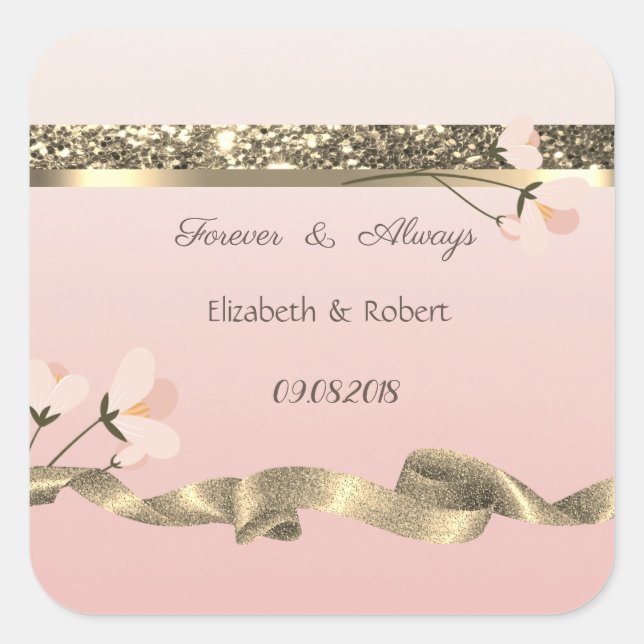 Sticker Carré Élégant Mariage floral élégant (Devant)