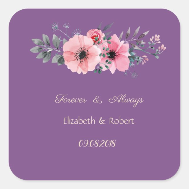 Sticker Carré Élégant Mariage floral romantique (Devant)
