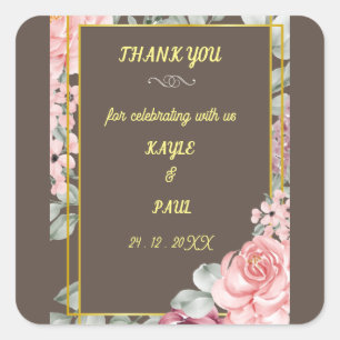 Sticker Carré Élégant Mariage floral rose de Bourgogne