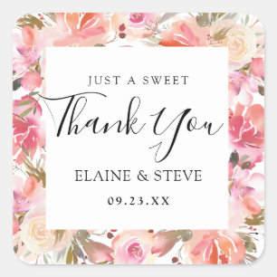 Sticker Carré Elégant mariage floral rose Saumon Favoriser