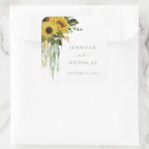 Sticker Carré Élégant Mariage floral vert tournesol