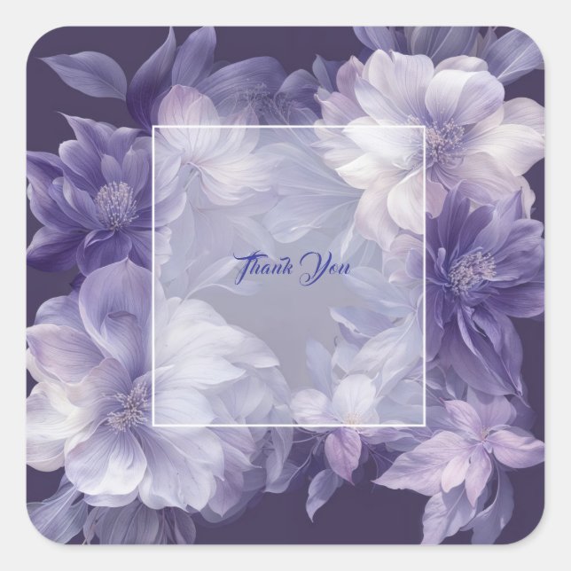Sticker Carré Élégant Mariage floral violet (Devant)