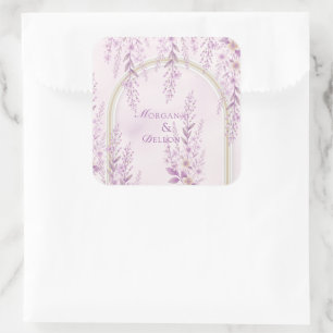 Sticker Carré Élégant Mariage Lavande Rose Tendre