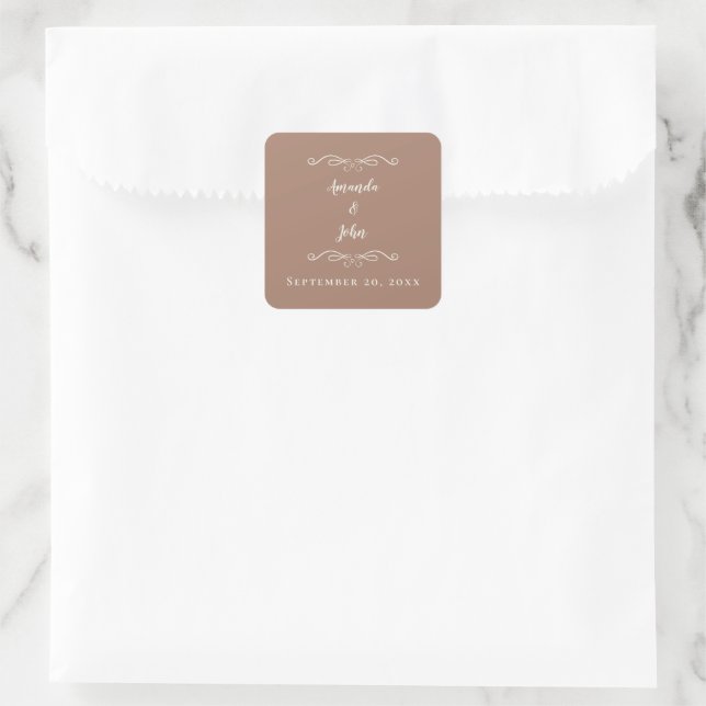 Sticker Carré Élégant Mariage Mocha Favor Merci Enveloppe (Sac)
