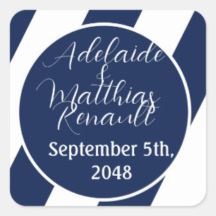 Sticker Carré Élégant Mariage Nautique trié - Bleu Marine, Blanc