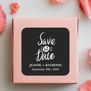 Sticker Carré Élégant Mariage Noir de Style Enregistrez la date