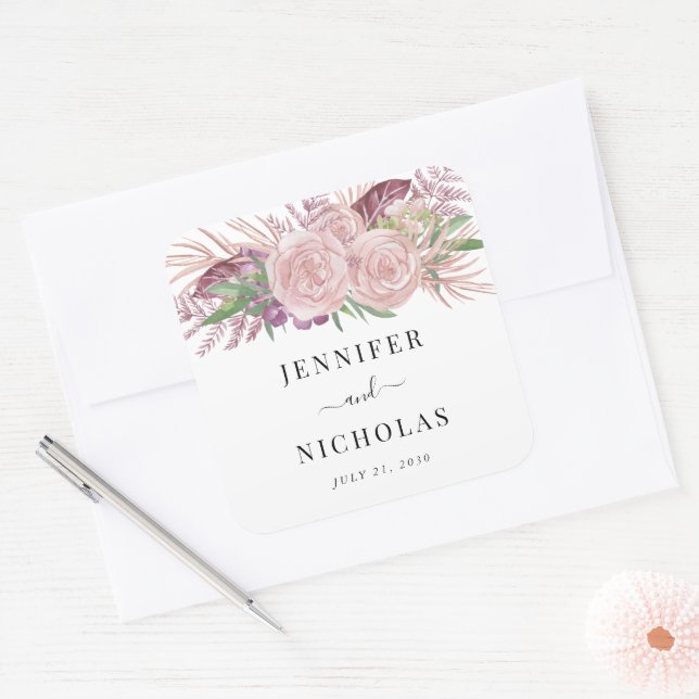 Sticker Carré Élégant Mariage rose (Enveloppe)
