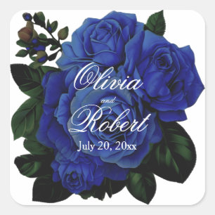Sticker Carré Élégant mariage rose bleu profond