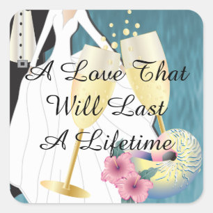 Sticker Carré Élégant Mariage tropical