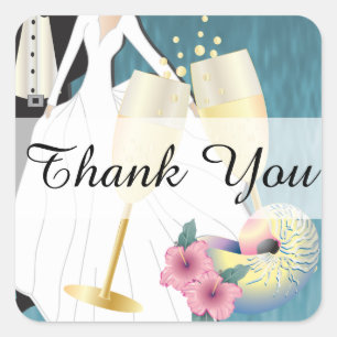 Sticker Carré Élégant Mariage tropical   MERCI